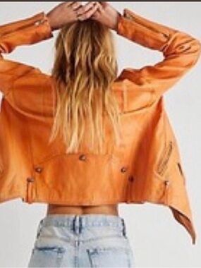 We The Free Jealously Orange Leather Biker Jacket